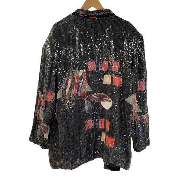 Sequin Blazer Jacket Heavy Black Artsy Art To Wear 2X - Picture 7 of 10